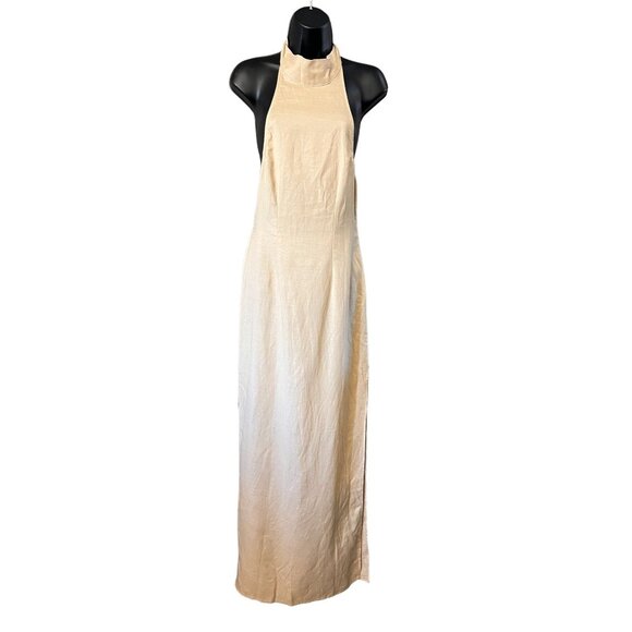 Lioness Womens Halter Dress Small Tan Linen Blend Sheath Maxi - Picture 1 of 16